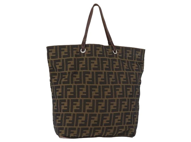 FENDI Zucca Canvas Tote Bag Schwarz Braun Auth bs35018