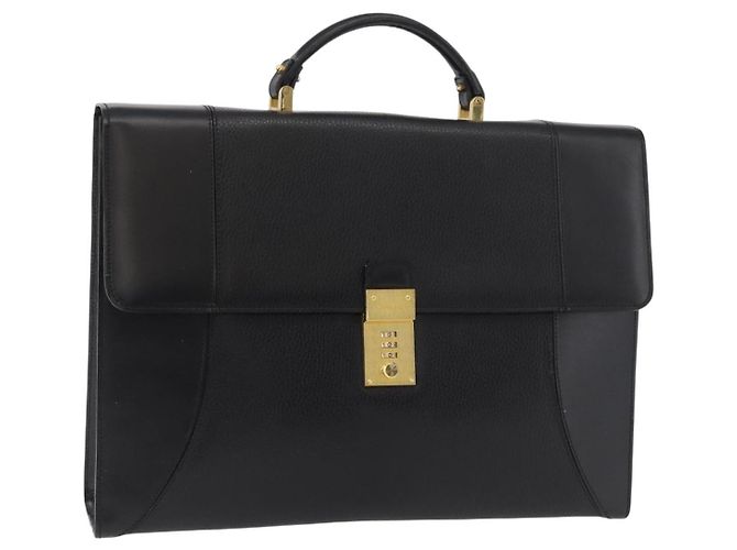 Bolsa Business BALLY em couro preto e dourado Auth bs34560