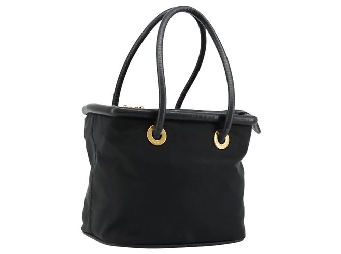 Céline Borsa a mano CELINE Circle Nylon Nero Oro Auth 178011A D'oro