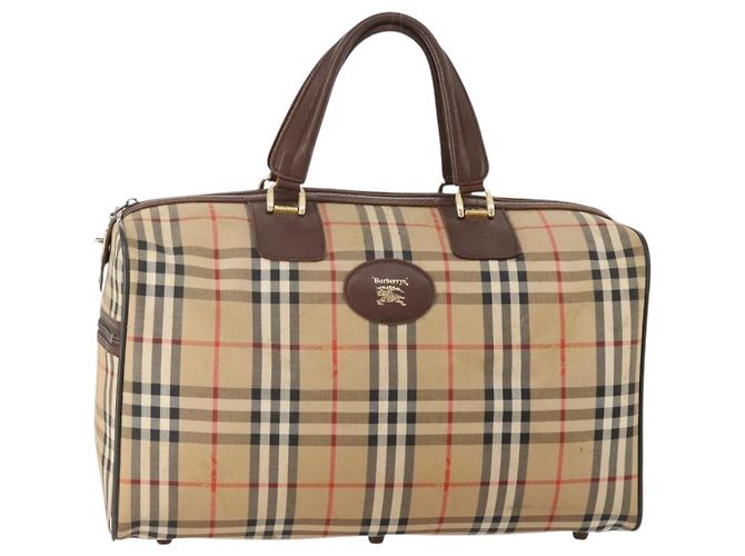 Borsa Boston Burberrys Nova Check in tela beige e oro Auth 175137 D'oro
