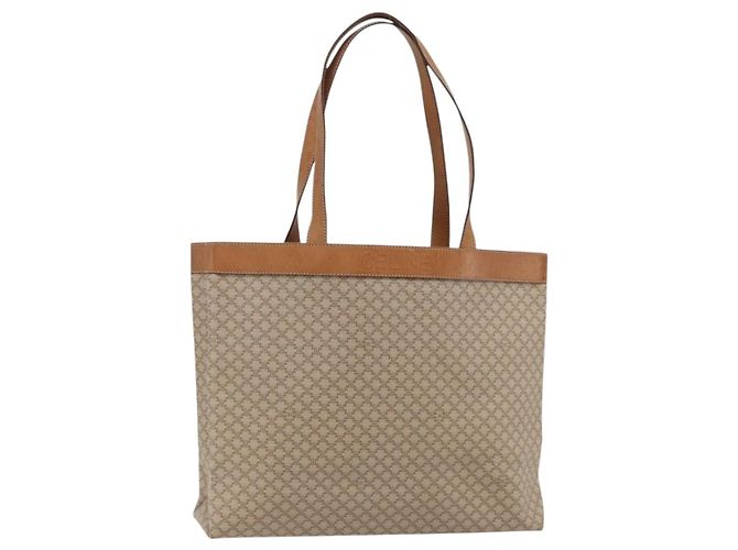 Céline Bolsa Tote CELINE Macadam Canvas PVC Bege Ouro Auth fm5318 Dourado