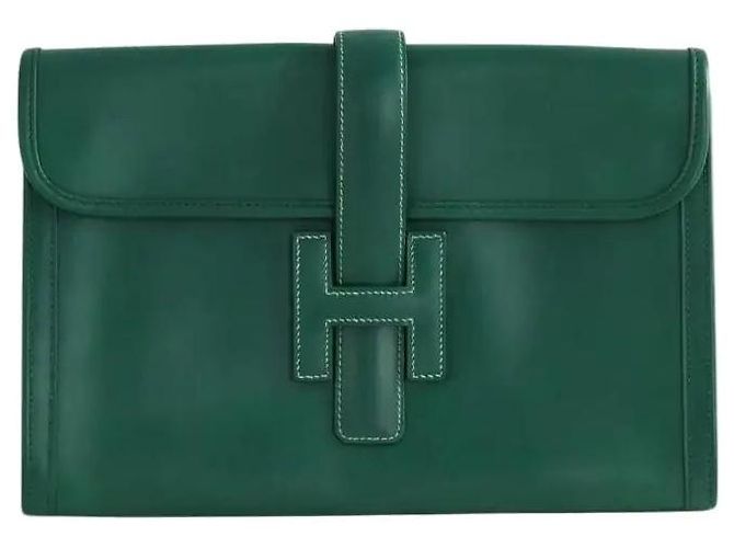 Hermès Jige Clutch aus grünem Leder