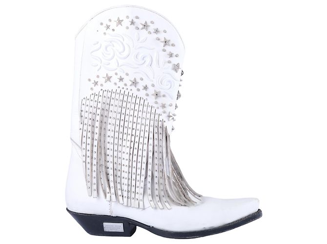Botas cowboy de cuero blanco con flecos Philipp Plein