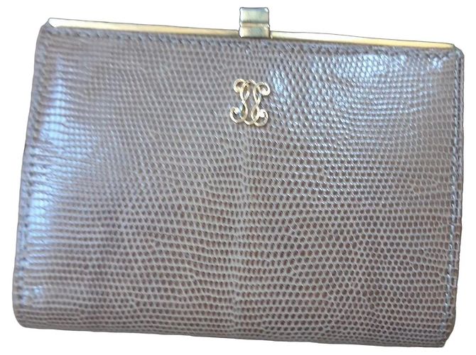 Autre Marque Vintage Beige Lizard Leather Monogram Wallet