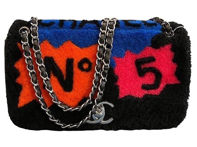 Borsa flap Chanel No. 5 Pop Art 2014 in patchwork di pelle di pecora e agnello