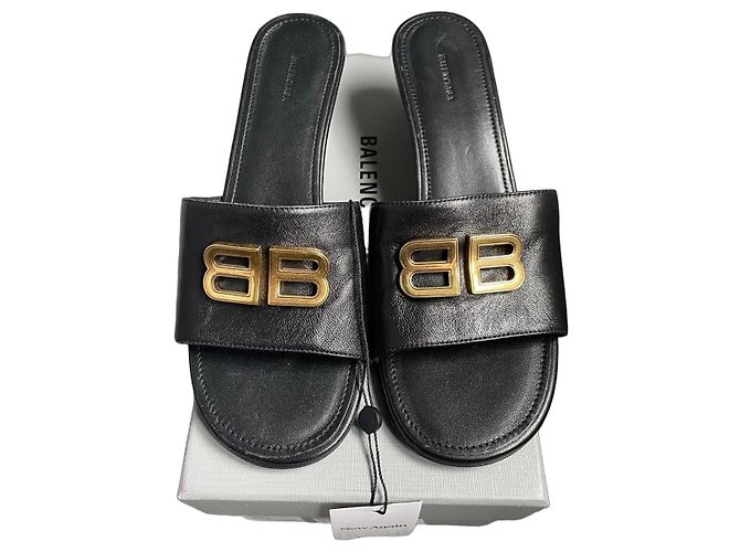 Balenciaga BB Sandali in Pelle Nera Nero