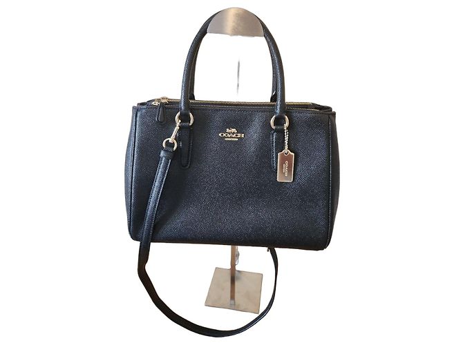 Coach Handtasche aus schwarzem genarbtem Leder