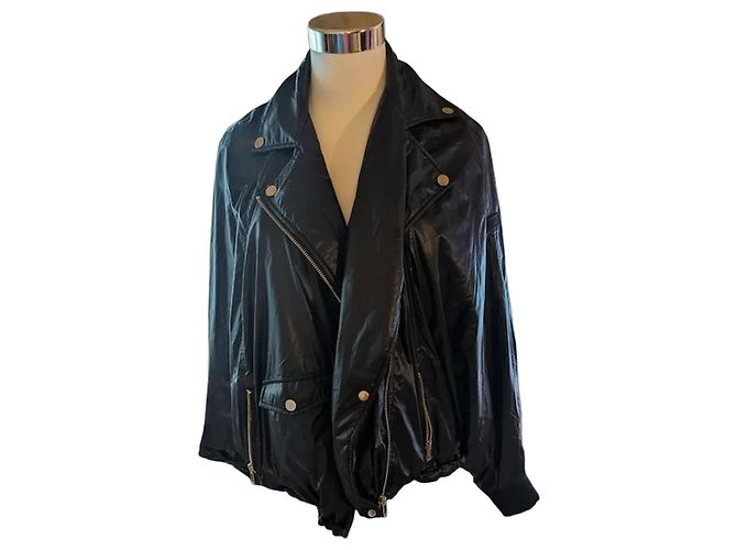 Eva Kayan Black Leather-Effect Oversize Bomber Jacket
