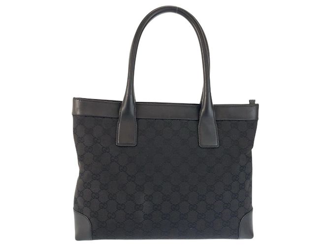 Bolso Tote de lona GG y cuero Gucci Negro