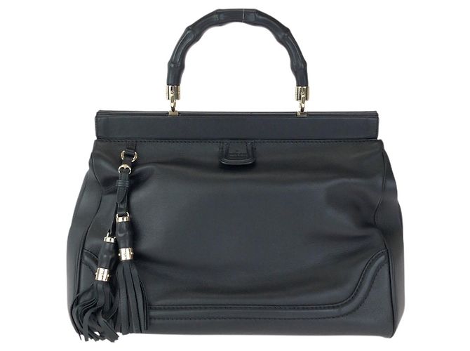 Bolso de mano Gucci Bamboo de cuero negro