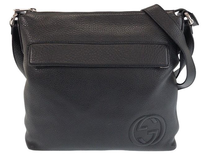 Sac à bandoulière Gucci en cuir avec logo entrelacé Noir