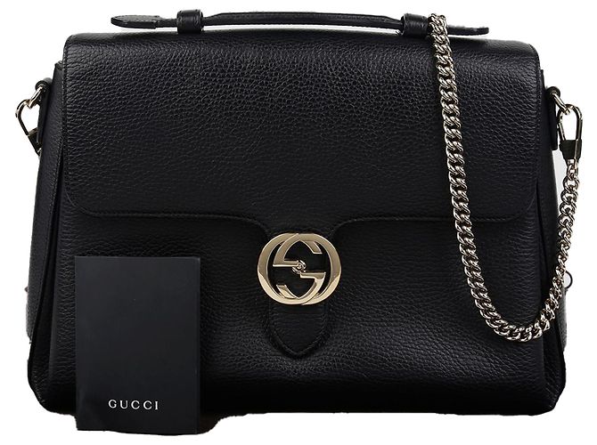 Gucci Bolsa Tote de Alça de Mão Entrelaçada e Alça de Ombro Preto