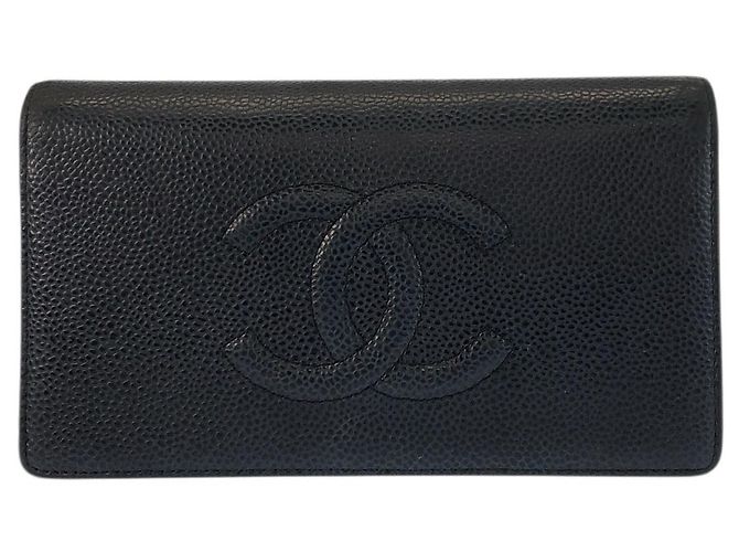 Chanel Leather Coco Mark Long Wallet Black