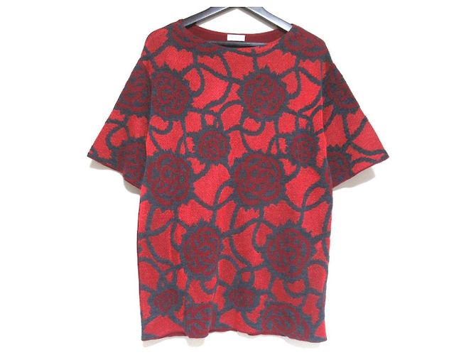 Autre Marque Dries Van Noten Strickpullover mit Kurzarm und Rosenmuster Rot