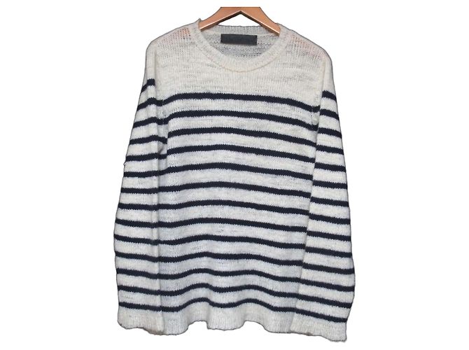 Autre Marque The Elder Statesman 100% Kaschmir Strick Weiß Marineblau