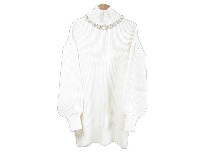Autre Marque Maglione a collo alto in maglia a coste con gioiello di perle Simone Rocha Bianco
