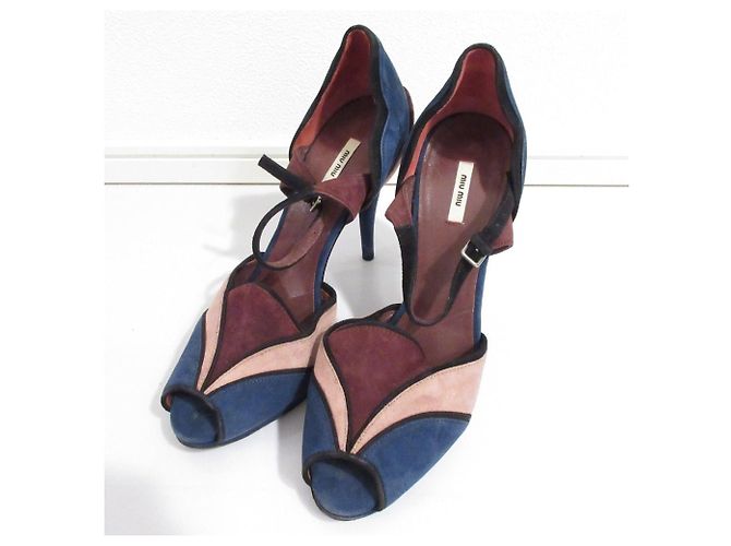Miu Miu Suede High Heel Separate Sandals Brown Blue