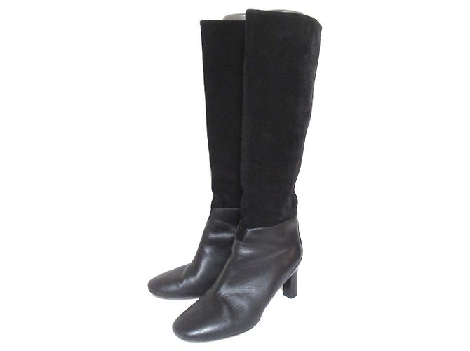 Hermès Hermes Suede Leather High Heel Long Boots Black