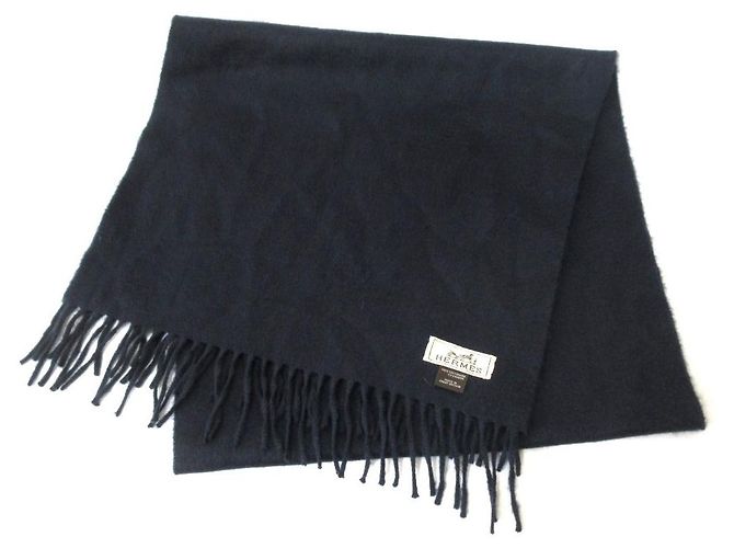 Hermès Sciarpa 100% cashmere con logo ricamato Hermes Blu Blu navy