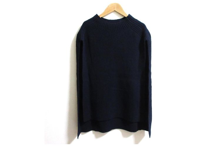 Autre Marque NOBLE 5G Ribbed Cape Knit Pullover Wool Pullover Blue Navy blue