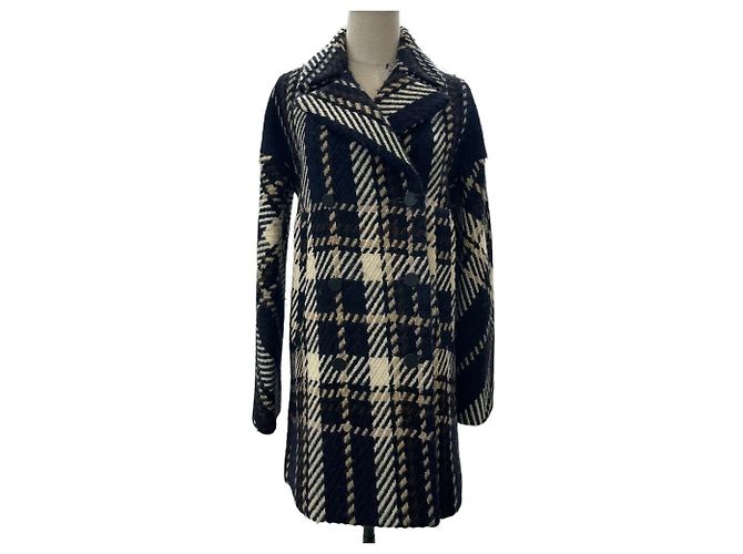Marni Check Mix Wool Double-breasted Coat Blue Navy blue