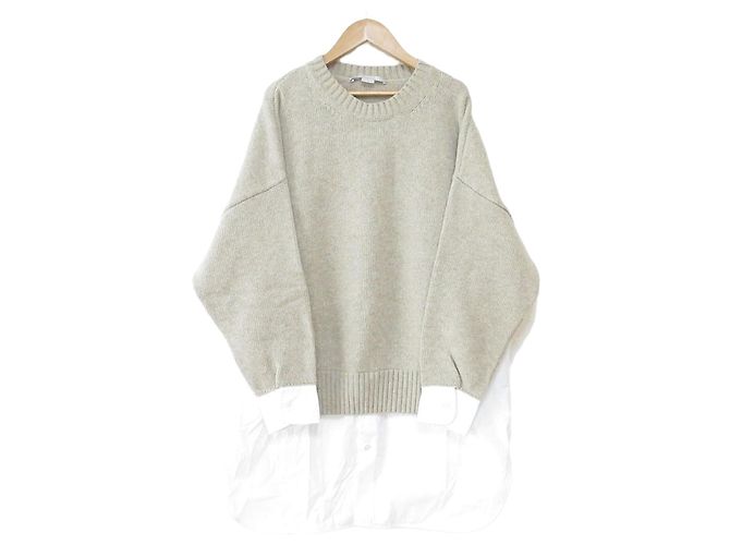 Stella Mc Cartney Langarmhemd Stella McCartney Docking Long Knit Sweater Weiß Beige