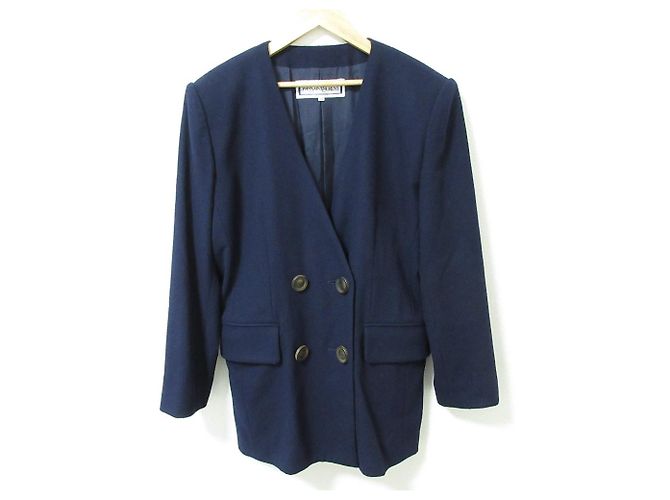 Yves Saint Laurent Wool Double Jacket Blue Navy blue 