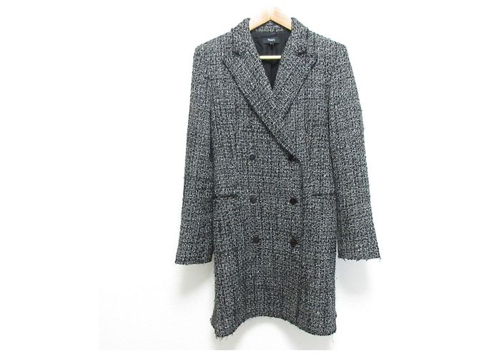 Theory DB BLAZWER DR NOELLE TWEED Wool Blend Double Breasted Jacket Black