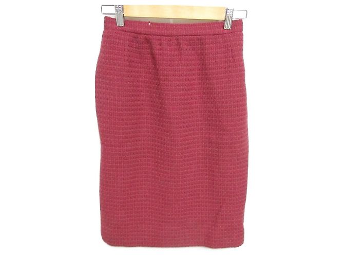 Timeless Saia de tweed de lã Chanel Classic Rosa Vermelho