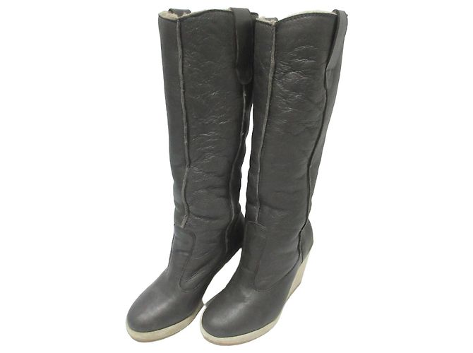 Apc A.P.C. Wedge Sheepskin Long Boots Brown