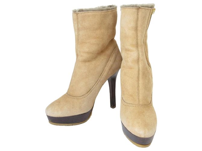 Jimmy Choo High Heel Shearling Boots Bronze Camel