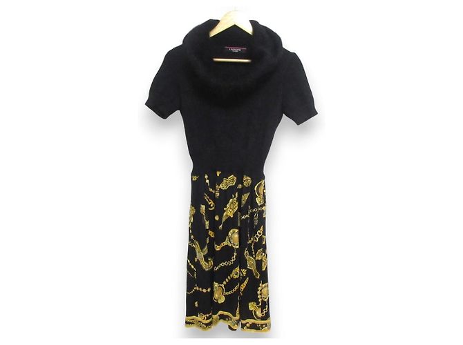 Autre Marque LEONARD Strickkleid mit Kettenprint Schwarz
