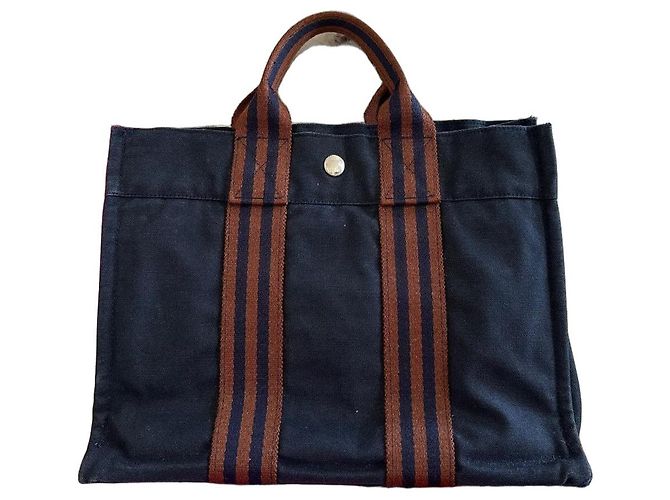 Toto Bag Hermès Tote PM Handtasche aus Canvas - Navyblau Marineblau Dunkelblau