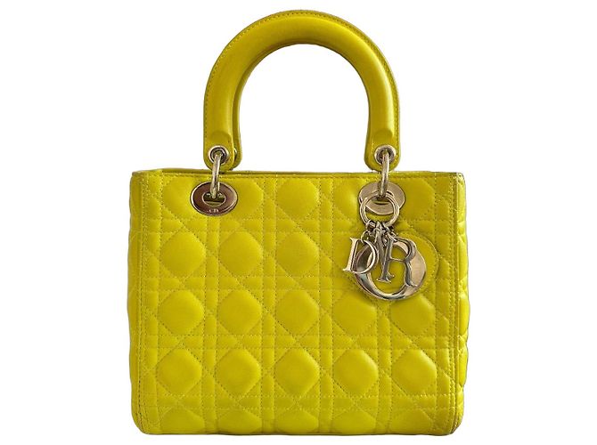 Dior Lady Dior Medium Handtasche - Gelbes Anis-Leder Hellgrün