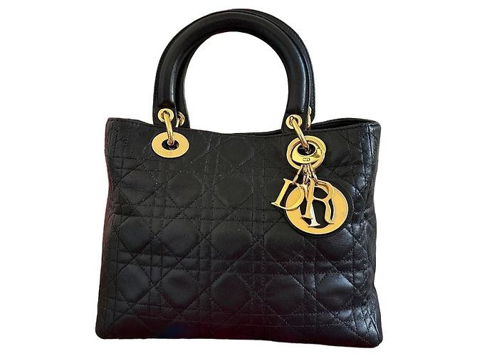 Dior Lady Dior Medium Borsa in pelle d'agnello nera Nero