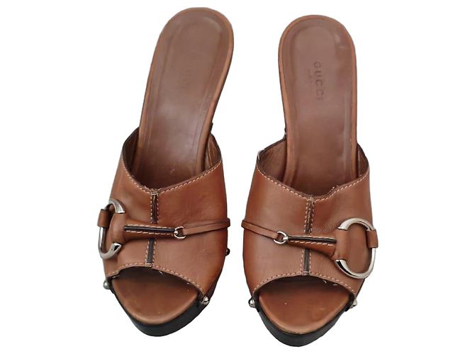 Gucci Sandales à Talons en Cuir Marron