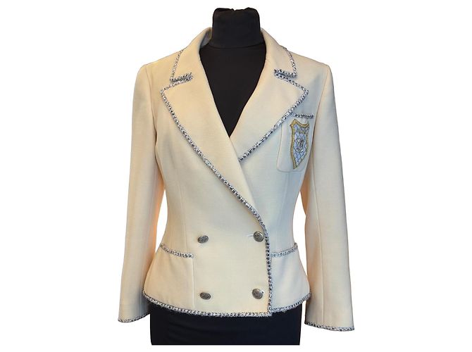 Chanel Spring 2005 Tweed Jacket Cream Size 36