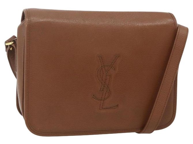 Bolsa de Ombro SAINT LAURENT em Couro Marrom Ouro Auth am11629A Dourado