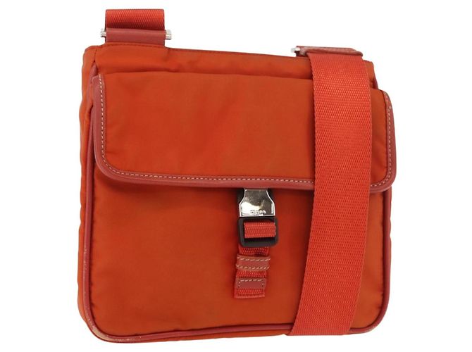 Borsa a Spalla PRADA Nylon Arancione Argento Auth BA12584A