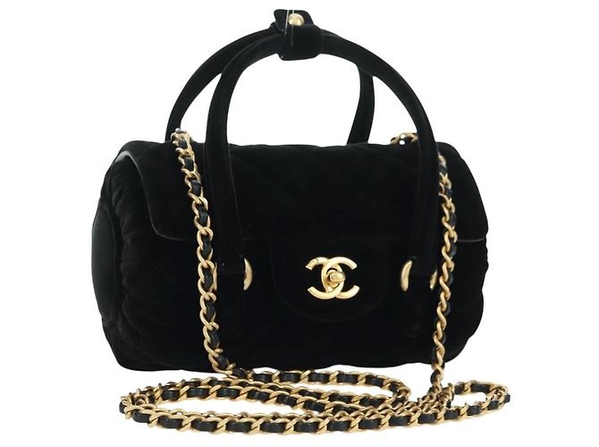 Borsa Bowling Mini Matelassé con Catena CHANEL Velluto 2way Nero Oro CC Auth 178047SM D'oro