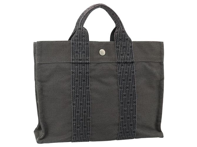 Hermès HERMES Her Line Tote PM Tote Bag Canvas Gray Silver Auth 179728A Brown Silvery
