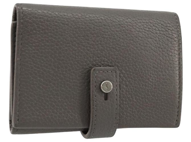 SAINT LAURENT Key Case Leather Gray Silver Auth bs35102 Brown Silvery
