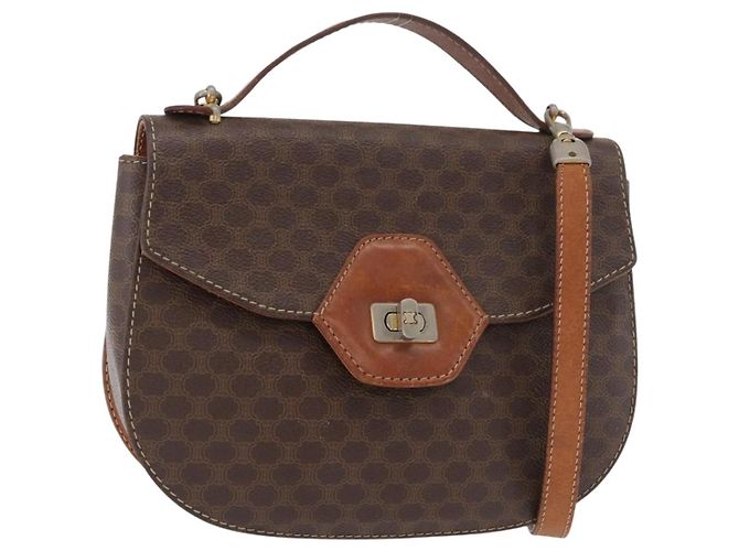 Céline CELINE Macadam Canvas Handtasche PVC Leder 2way Braun Gold Auth BA12509 Golden