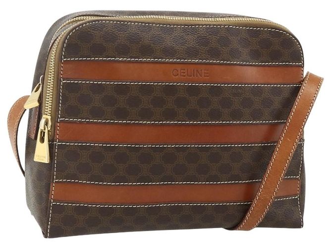 Céline Borsa a tracolla CELINE Macadam Canvas PVC Pelle Marrone Oro Auth ka4342 D'oro