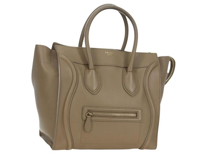 Céline Bolso CELINE Luggage Mini Shopper de piel beige oro Auth am11586V Dorado