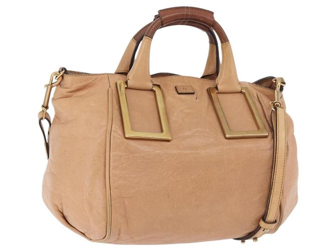 Chloé Bolsa Chloe Etel de couro 2way Bege Dourado Auth hk3719A