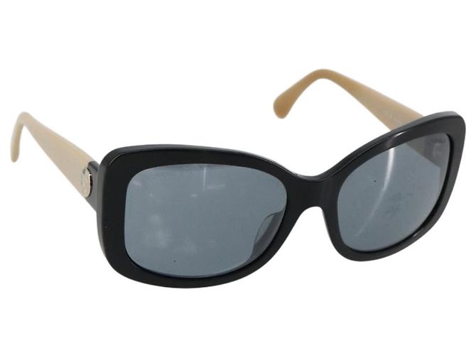 Óculos de sol CHANEL COCO Mark em plástico Bege Preto CC Auth 179322