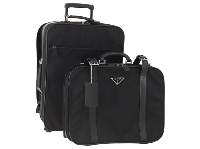 PRADA Trunk Nylon 2 Set Black Auth 174973 Nero