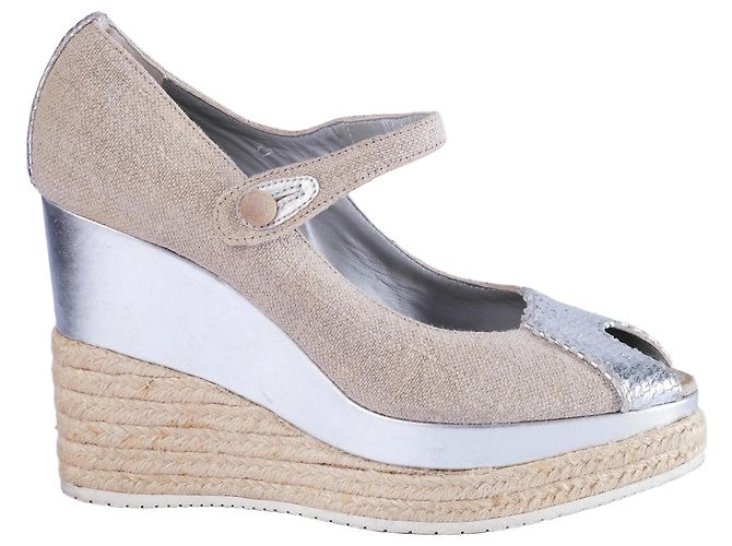 Autre Marque Espadrilles con zeppa in lino e argento Hogan Beige