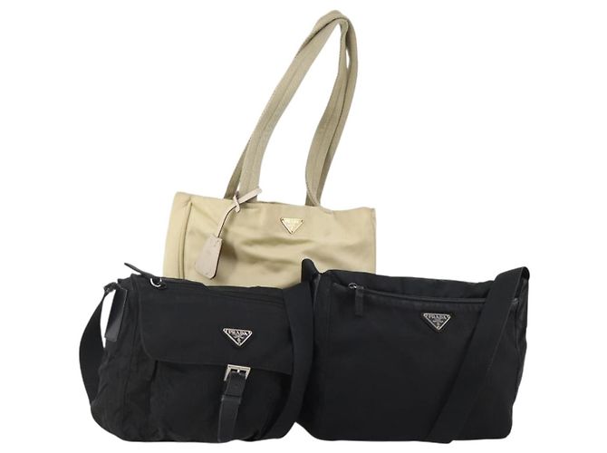 Borsa a tracolla PRADA Nylon 3 Set Black Beige Auth am11451 Nero
